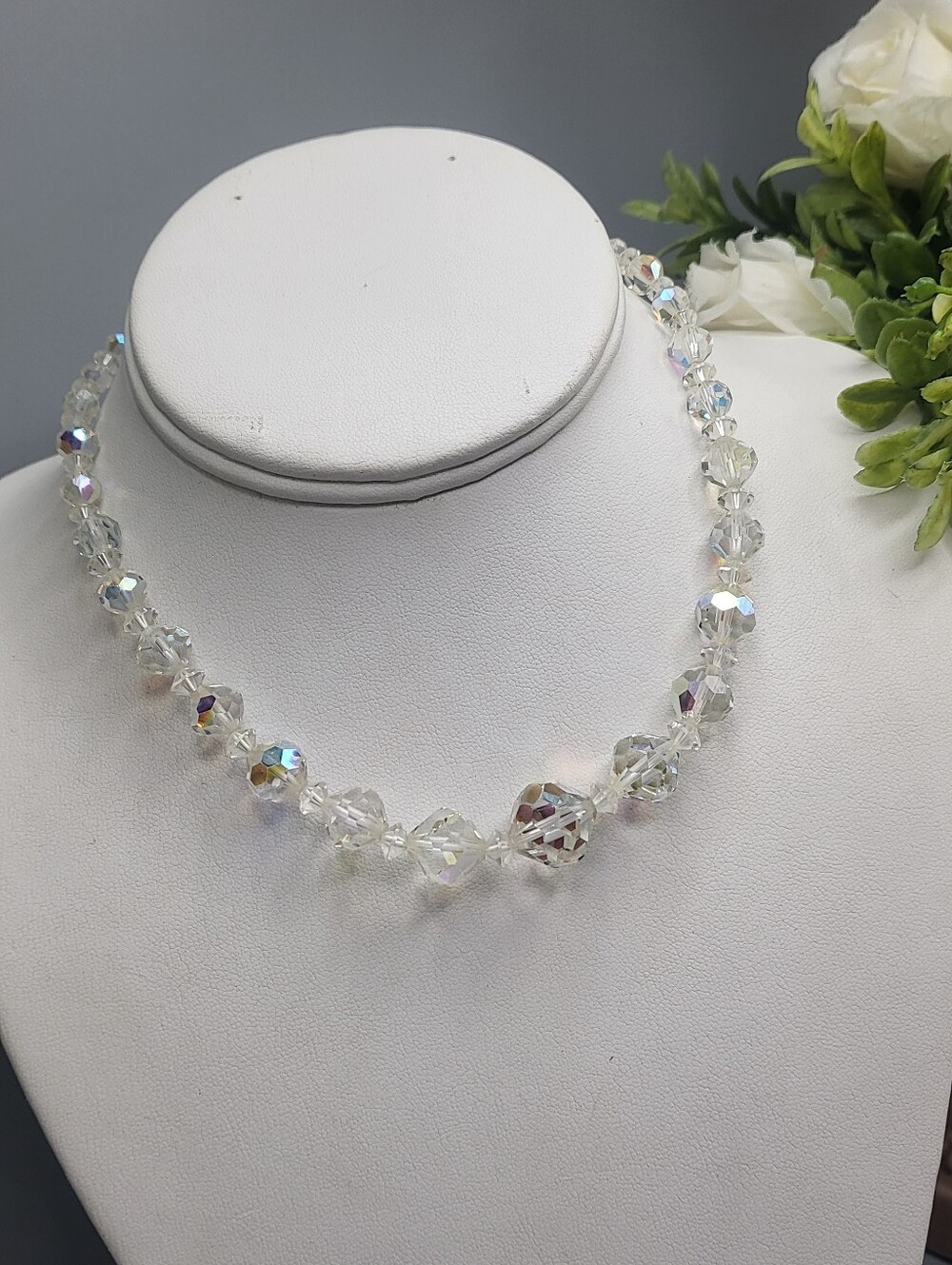 Glass Crystal Aurora Borealis Bead Choker - Vintage Classic Festival Party Prom